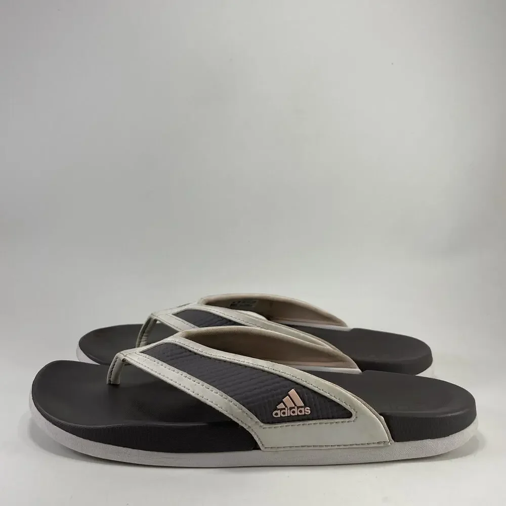 Adidas Comfort Thong Grey White Sport Slides Flip Flop Sandals Mens Size 8